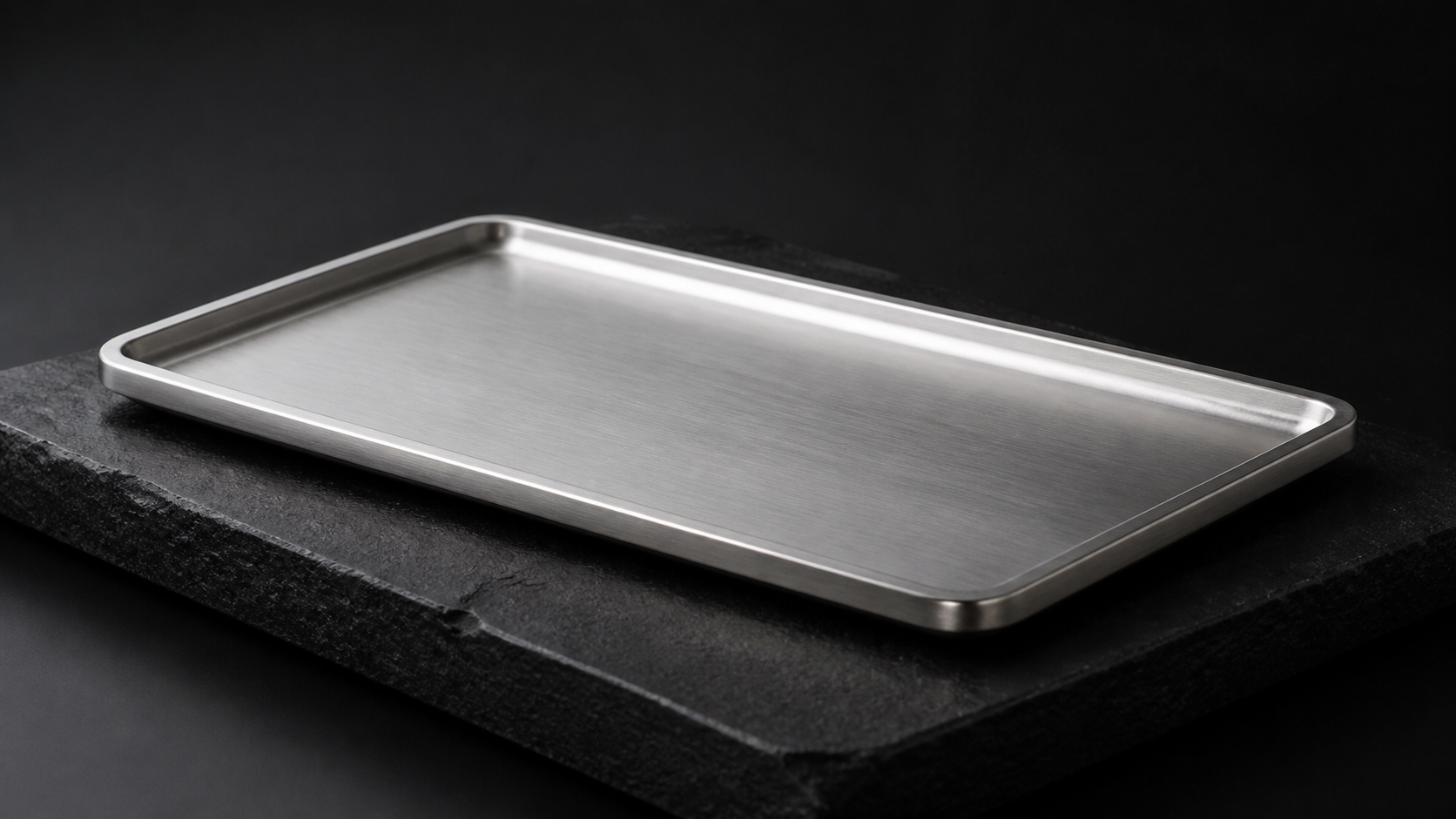 Stainless Steel Serving Tray product photograph on a dark studio background