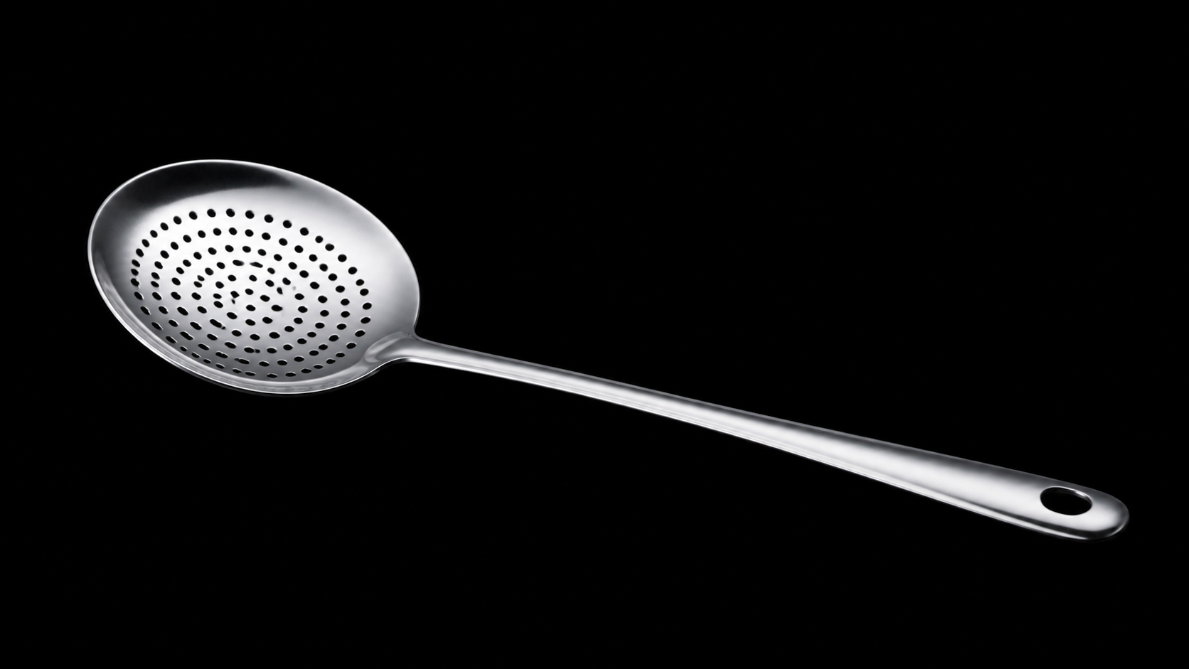 Stainless Steel Skimmer product photograph on a dark studio background