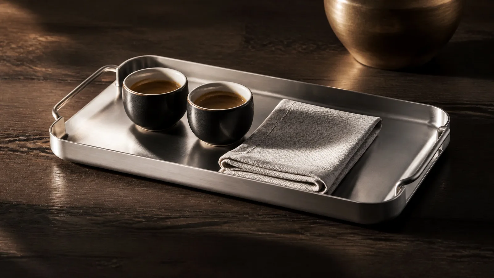 Stainless Steel Serving Tray in a premium kitchen setting