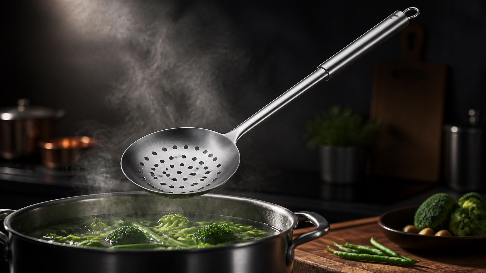 Stainless Steel Skimmer in a premium kitchen setting