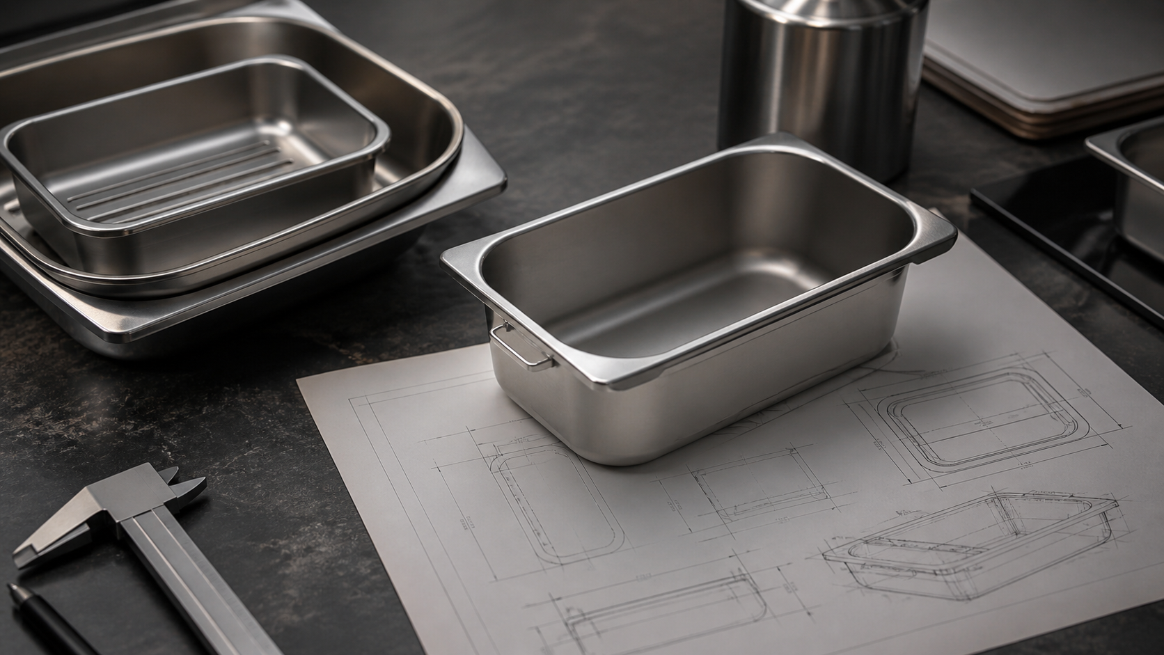 Product sample and specification review on a dark workbench
